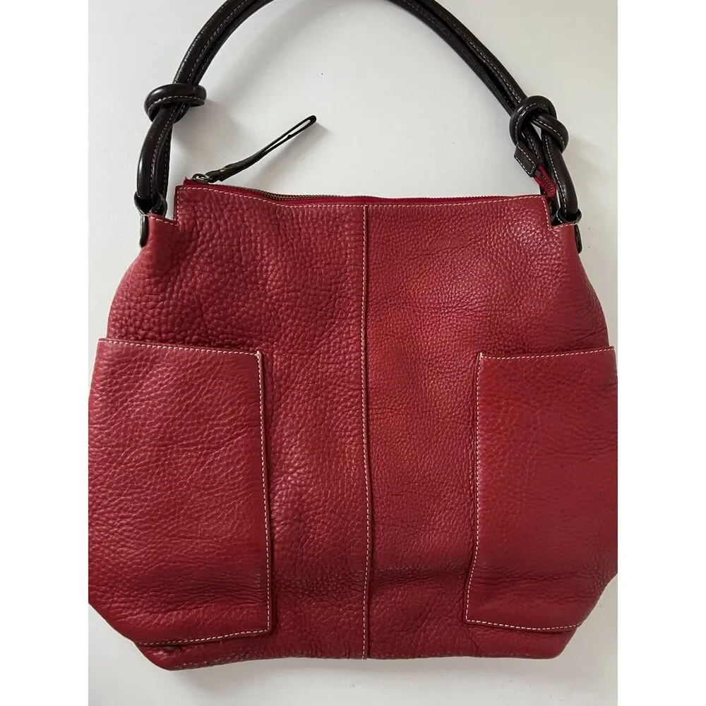 Sundance Oxblood pebbled leather hobo with brown handles